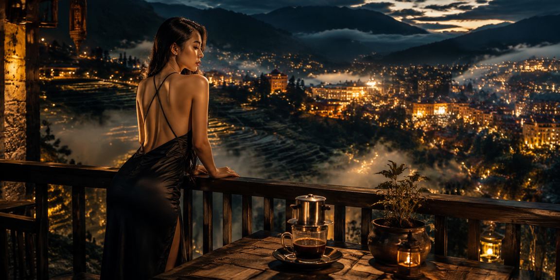 Người dùng tại Sapa uống cà phê và tham gia jackpot VIP trên điện thoại di động
